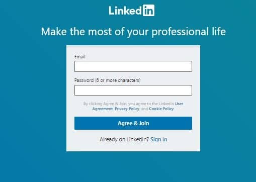  Linkedin Sign up Page